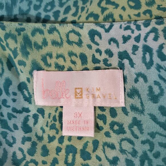 Belle Kim Gravel QVC Womens Leopard Animal Print V-Neck Blouse Top Size 3X Sheer - Picture 9 of 13